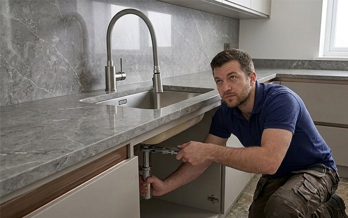 plumber fitting tap in kitchen