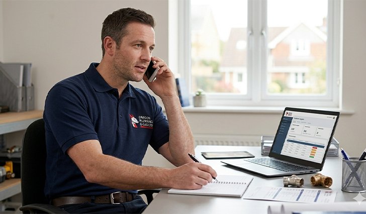 dragon gas engineer talking to a customer