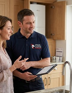 dragon gas engineer talking to a customer